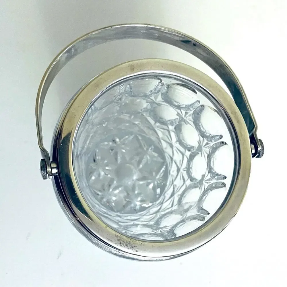Vtg Italian Ice Bucket Vase William Adams Cut Glass Crystal Silver Plate MCM